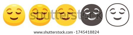 Relieved emoji. Peaceful face with closed eyes, relaxed and reassured emoticon flat vector icon set