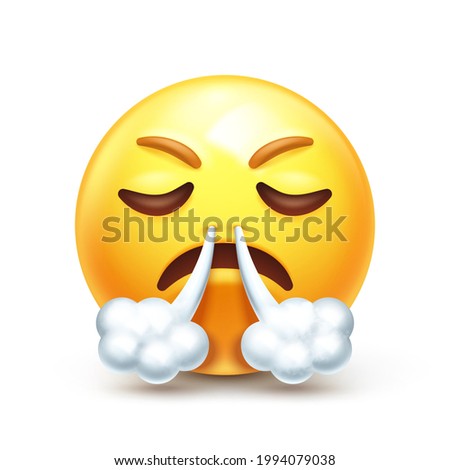 Steam puffs from nose emoji. Angry huffing emoticon 3D stylized vector icon