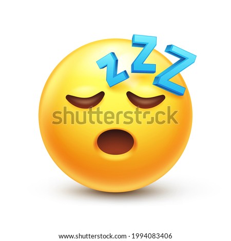 Sleeping emoji. Snoring emoticon, Zzz yellow face with closed eyes 3D stylized vector icon