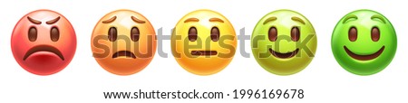 Different mood emoji. Emotional scale emoticons or satisfaction rating 3D stylized vector icons