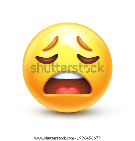Weary emoji. Wailing emoticon, tired yellow face with frowning mouth 3D stylized vector icon