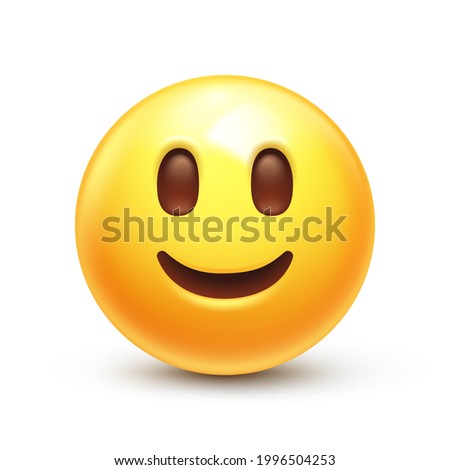 Slightly smiling emoji. Friendly emoticon, happy yellow face with simple closed smile 3D stylized vector icon