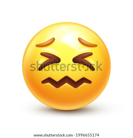 Confounded emoji. Confused emoticon with jagged mouth 3D stylized vector icon