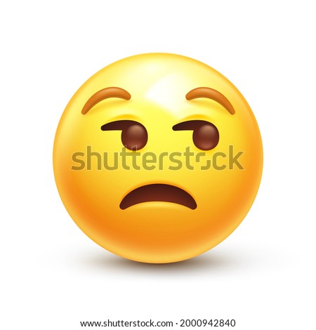 Unamused emoji. Meh emoticon, dissatisfied yellow face with side-eye 3D stylized vector icon
