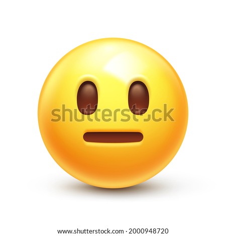 Neutral emoji. Emoticon with straight mouth, deadpan face 3D stylized vector icon