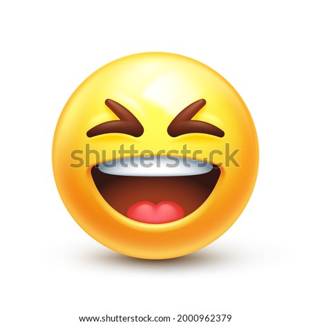 Grinning squinting emoji. Laughing XD face, big grin emoticon 3D stylized vector icon