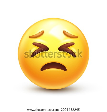 Persevering emoji. Helpless face with scrunched eyes 3D stylized vector icon