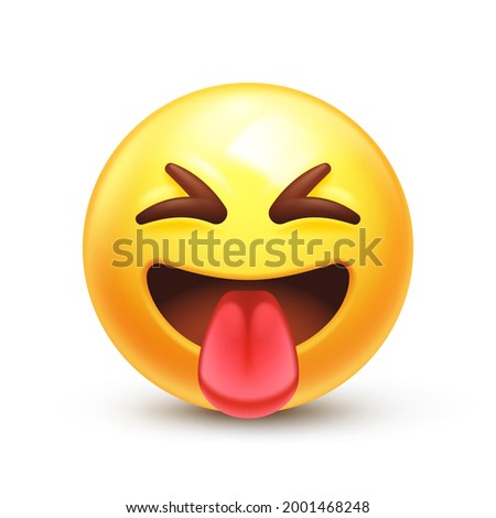 Taunting emoji. Squinting face, grin with tongue out and scrunched eyes 3D stylized vector icon