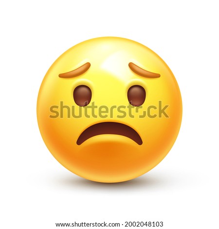Sad emoji. Unhappy yellow face with furrowed eyebrows. Worried emoticon 3D stylized vector icon