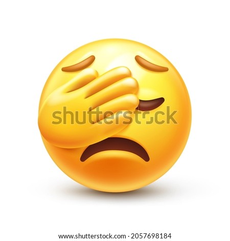 Face palm Emoji. Sad emoticon with facepalm gesture. Shaking my head 3D stylized vector icon