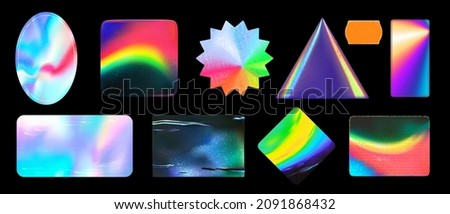 Textured sticker backgrounds. Iridescent foil adhesive film, holographic stickers mockup and realistic holo material gradient texture vector set Stock foto © 