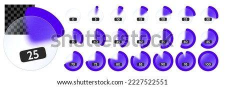 Glass infographic. Transparent pie chart with glassmorphism frosted glass blur effect, circle diagram stats vector template
