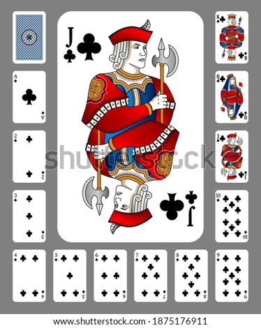 Playing cards of Clubs suit - Vector illustration - Original design.