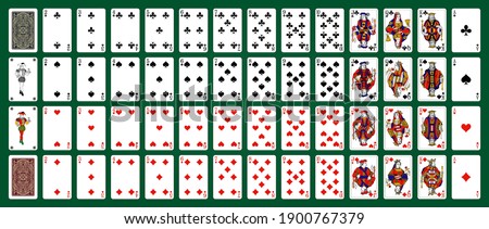 Poker playing cards, full deck - Green background in a separate layer