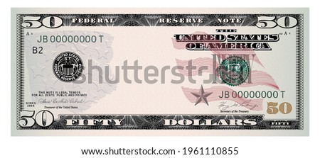 US Dollars 50 banknote -American dollar bill cash money isolated on white background.