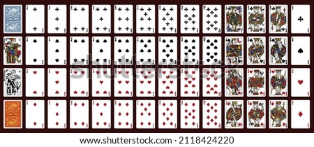 52 playing cards with jokers - Poker playing cards, full deck.