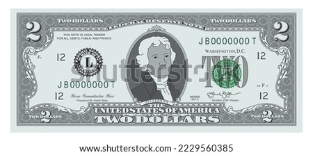US Dollars 2 banknote - American dollar bill cash money isolated on white background - two dollars