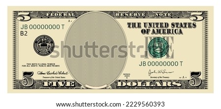 US Dollars 5 banknote - American dollar bill cash money isolated on white background - five dollars