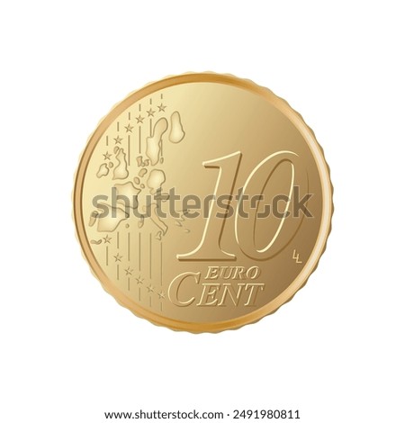 Ten cent euro coin - Euro 10 cent coin isolated on white background. Currency of the European Union - vector illustration