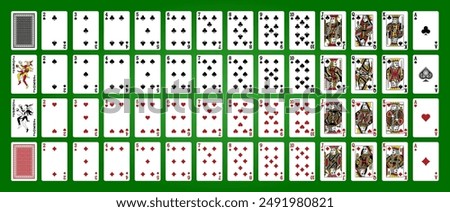 Poker set with isolated cards. Poker playing cards, full deck.