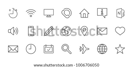 Set of Web Vector Line Icons. Contains such Icons as Globe, Wi-fi, Home, Heart, Phone, Pencil, Time Clock, Star and more. Editable Stroke. 32x32 Pixel Perfect