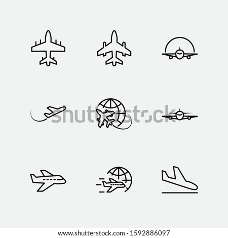 Set of Plane vector line icon. It contains symbols to aircraft, globe and more. Editable Stroke. 32x32 pixels.