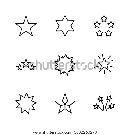 Set of Stars Vector Line Icons. Contains such Icons as Starry night, falling star, firework, twinkle, glow, glitter burst and more. Outline signs for glossy material. Editable Stroke. 32x32 Pixels.