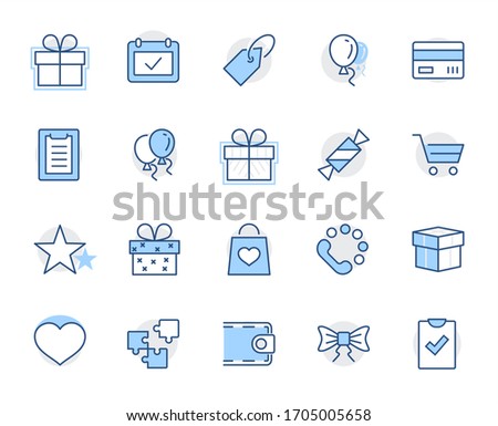 Set of gifts, vector line icons. Contains symbols gift cards, ribbons and more. Editable Stroke. 32x32 pixel.