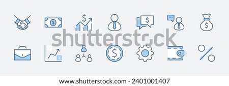 Set of Business vector line icons. It contains symbols of a handshake, a user, dollar pictograms, gears, a briefcase, a bag of money, a schedule and much more. Editable Stroke. 32x32 pixels.