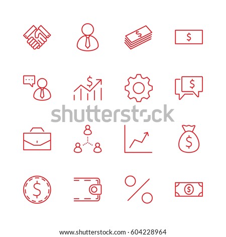 Set of business vector line icons. It contains symbols of a handshake, a user, dollar pictograms, gears, a briefcase, a bag of money, a schedule and much more. Editable move. 32x32 pixels.