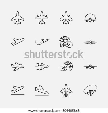 Set of plane vector line icon. It contains symbols to aircraft, globe and more. 32x32 pixels.