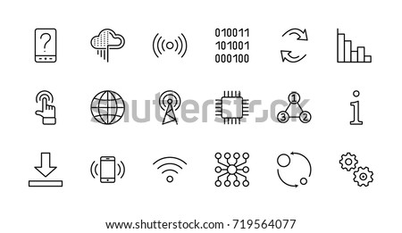 Set of Data Analysis Related Technology Vector Line Icons. Contains such Icons as Charts, Wi-fi, Graphs, Traffic Analysis, Big Data and more. Editable Stroke. 32x32 Pixel Perfect