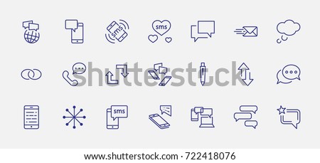 Set of Message Vector Line Icons. Contains such Icons as Conversation, SMS, Heart, Love Chats, Notification, Group Chat and more. Editable Stroke. 32x32 Pixel Perfect.