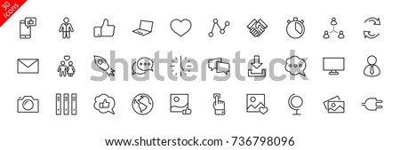 Set of Social Networks Related Vector Line Icons. Contains such Icons as Profile Page, Rating, Social Links and more. Editable Stroke. 32x32 Pixel Perfect.