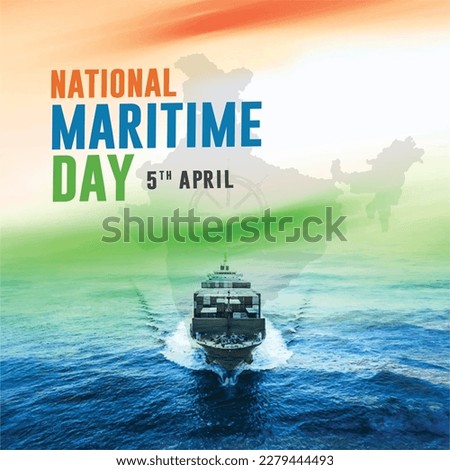 National Maritime Day 5th April
India, 1964, Vector illustration of a ship in the middle of the sea,  template for maritime day, Indian background

