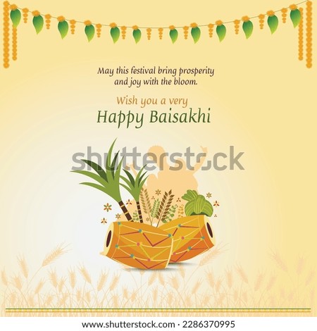 Happy Baisakhi Day, Indian festival Celebration and wishing text on yellow Floral background, Happy Baisakhi Social Media Design Post