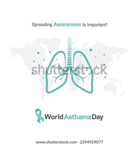 World Asthma Day, Asthma Awareness Ribbon with World map vector Design Templates, Social Media, May 2nd