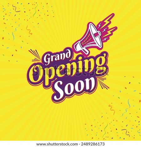 Yellow Abstract Grand Opening Soon Logo Label Unit Vector Design Template Layered