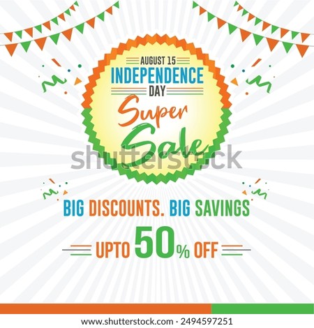 August 15, India Independence Day, Super Sale Advertising, Template Design vector layered