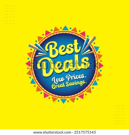 Best Deals, low prices Logo Label Unit Vector. Retail, Sale, Textiles, Electronics, Gadgets, online shopping, E commerce Logo Design. Advertising, Marketing, Promotional Logo	