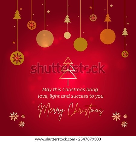 Christmas Wishes Template Red Abstract Bg. Social Media Digital Post. Holidays, December, New year 