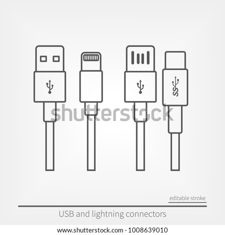 Set of USB and USB type-C interfaces.