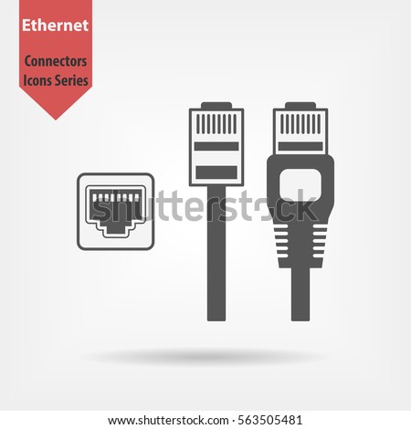 Ethernet connectors and socket with cable symbol for download. Vector icons for video, mobile apps, Web sites and print projects.
