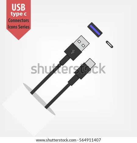 USB and micro USB type c connectors icon. Phone charging and data transfer cables Imagine de stoc © 