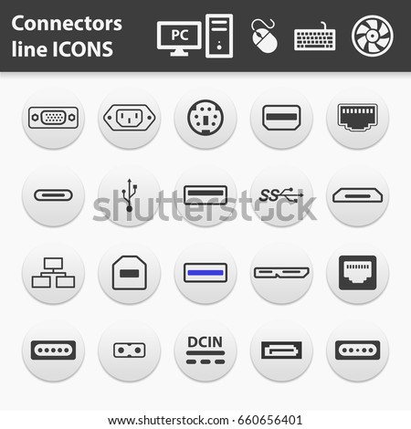 Computer interface ports vector icon set