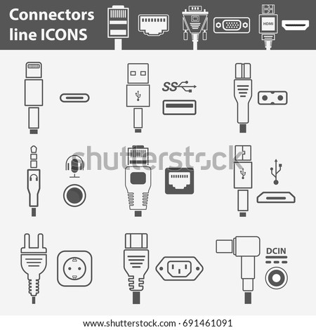 Computer interface ports vector icon set