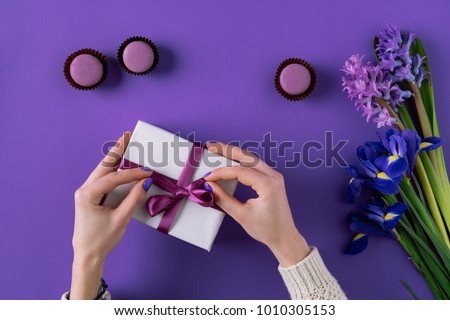 Similar – Image, Stock Photo Crop woman with hyacinth seedling in pot