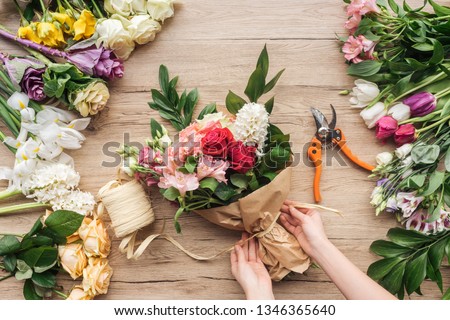 Similar – Image, Stock Photo Crop woman with hyacinth seedling in pot
