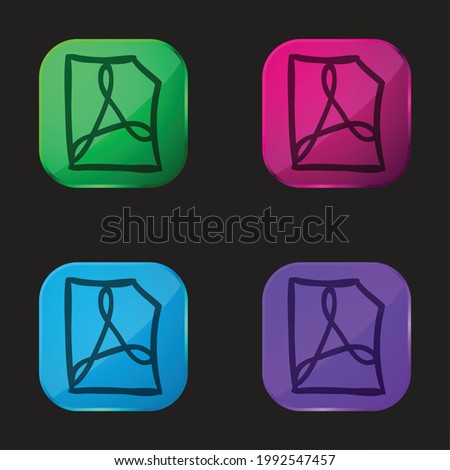 Adobe Reader File Outlined Sketch four color glass button icon