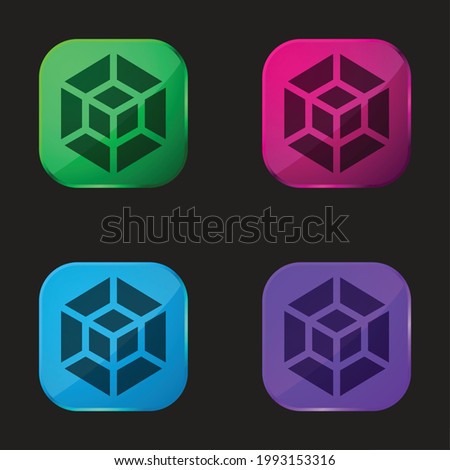 3d Modeling four color glass button icon
